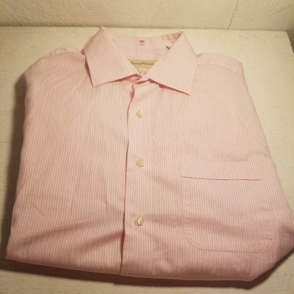 Tommy Bahama Pink Striped Mens Shirt Size 17 34-35 - Picture 1 of 8